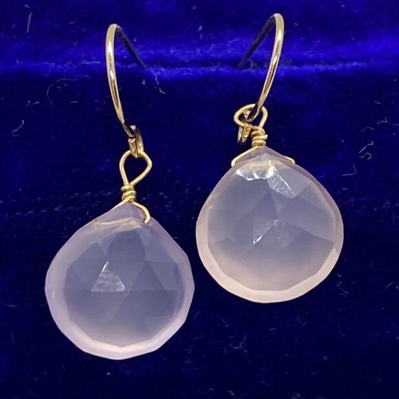 💛 14k Yellow Gold Pink Quartz Hook Earrings - Picture 2 of 4